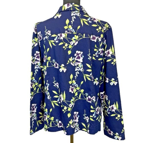 Chico's Women's Jacket Size 2 (L 12) Floral‎ Poplin Cotton Zip-Up Layer Blazer - Picture 6 of 10